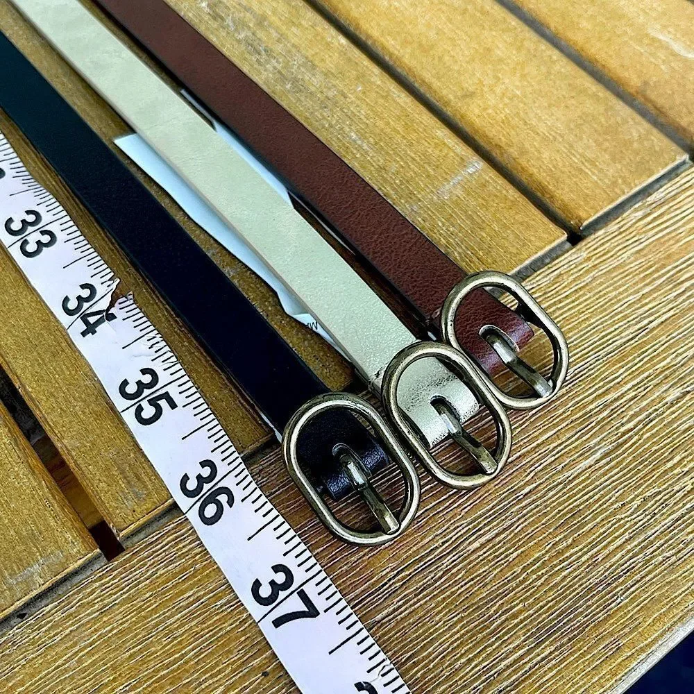 Set of 3 Belts | Faux Leather | Gold, Brown & Black | Gold Buckles | Size Small